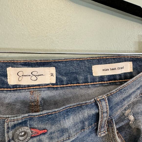 Jessica Simpson Jeans Womens 32 Cotton Blend Floral Distress Denim Pants Blue - Picture 4 of 10